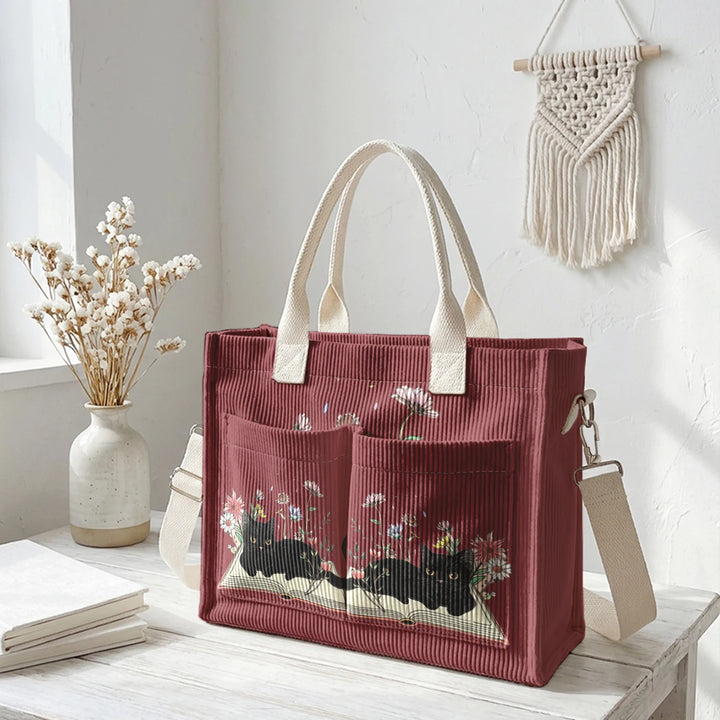 Chat Lecteur | Sac cabas en velours côtelé