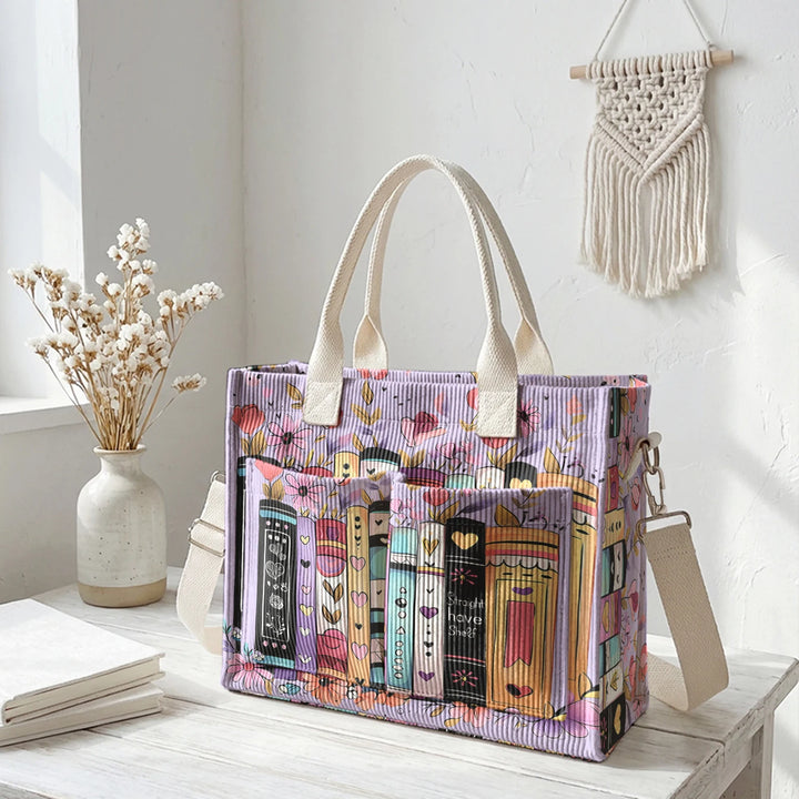 Livres & Fleurs | Sac cabas en velours côtelé