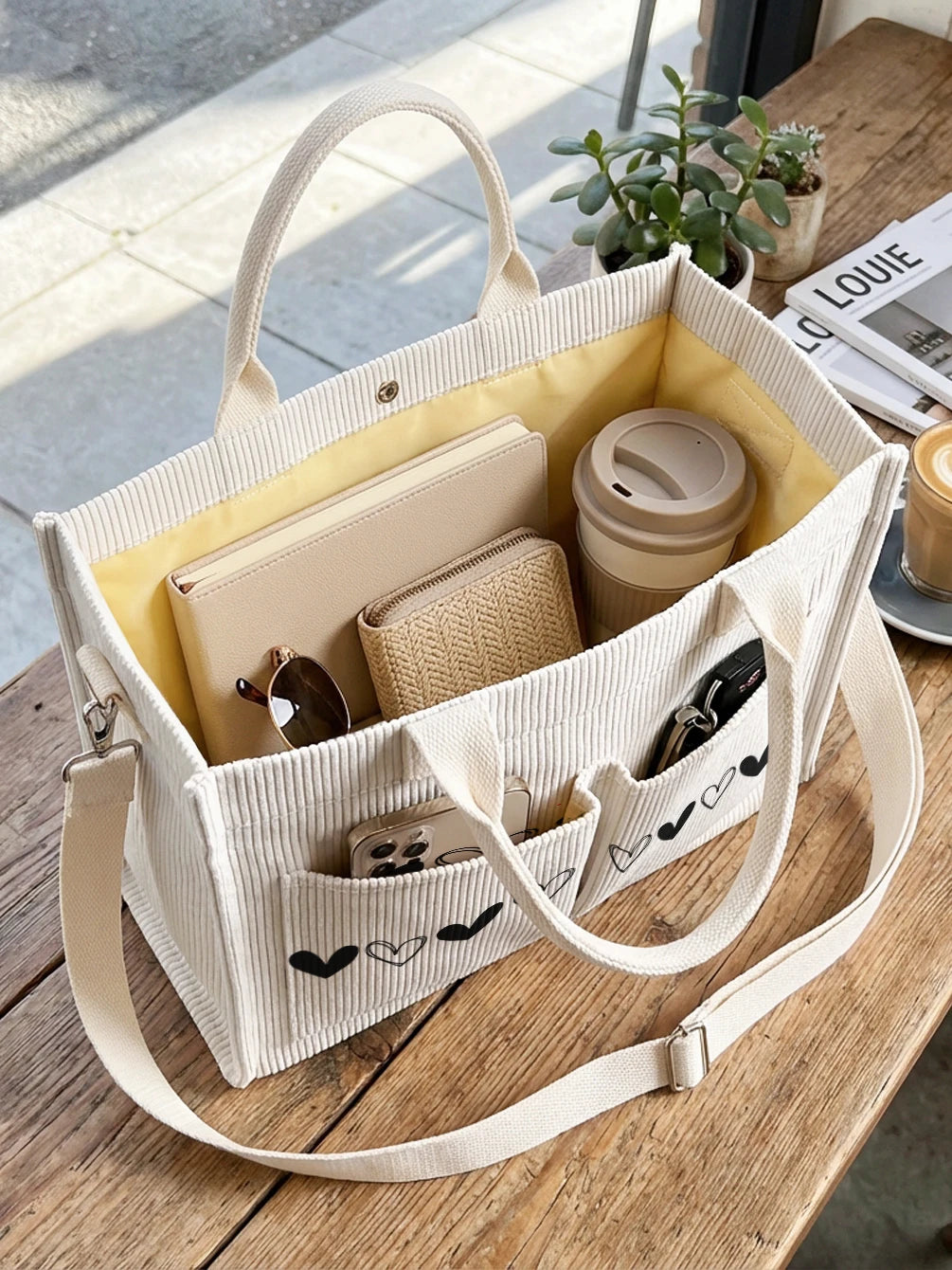 Cœur Noir | Sac cabas en velours côtelé
