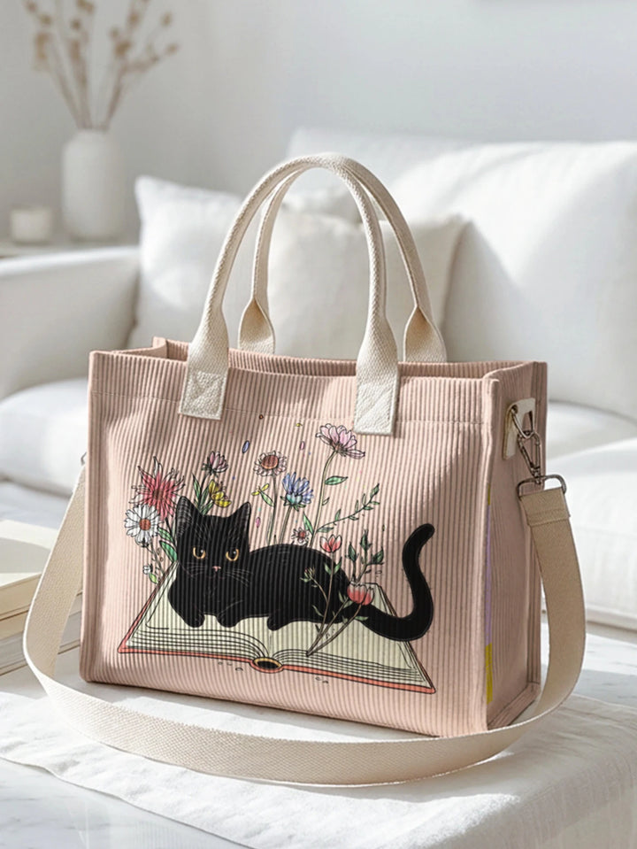 Chat Lecteur | Sac cabas en velours côtelé