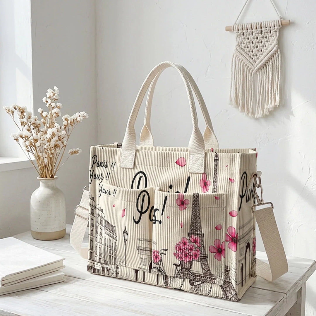 Paris Fleuri | Sac cabas en velours côtelé