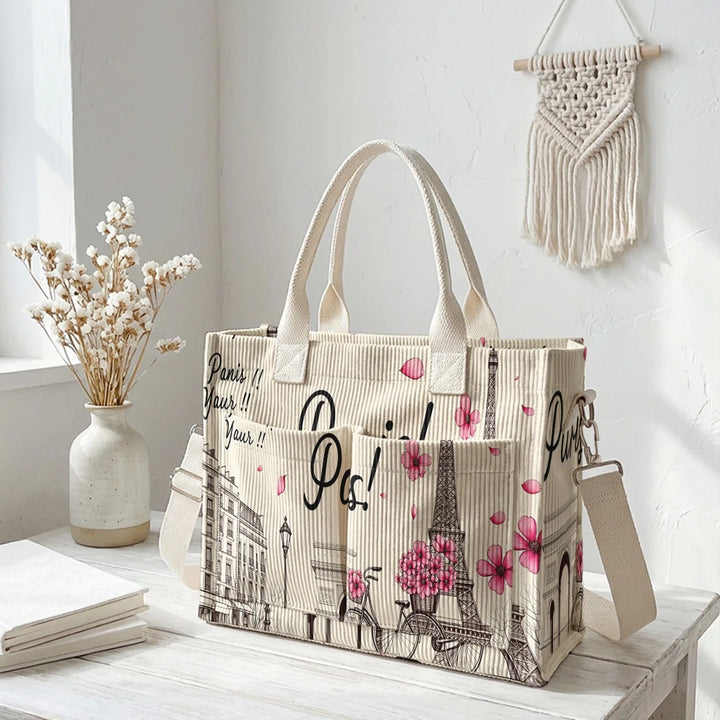 Paris Fleuri | Sac cabas en velours côtelé