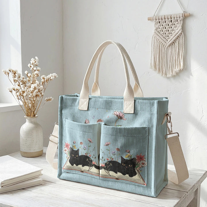 Chat Lecteur | Sac cabas en velours côtelé