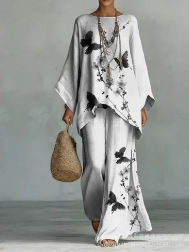 Émilie | Ensemble blanc à fleurs noires