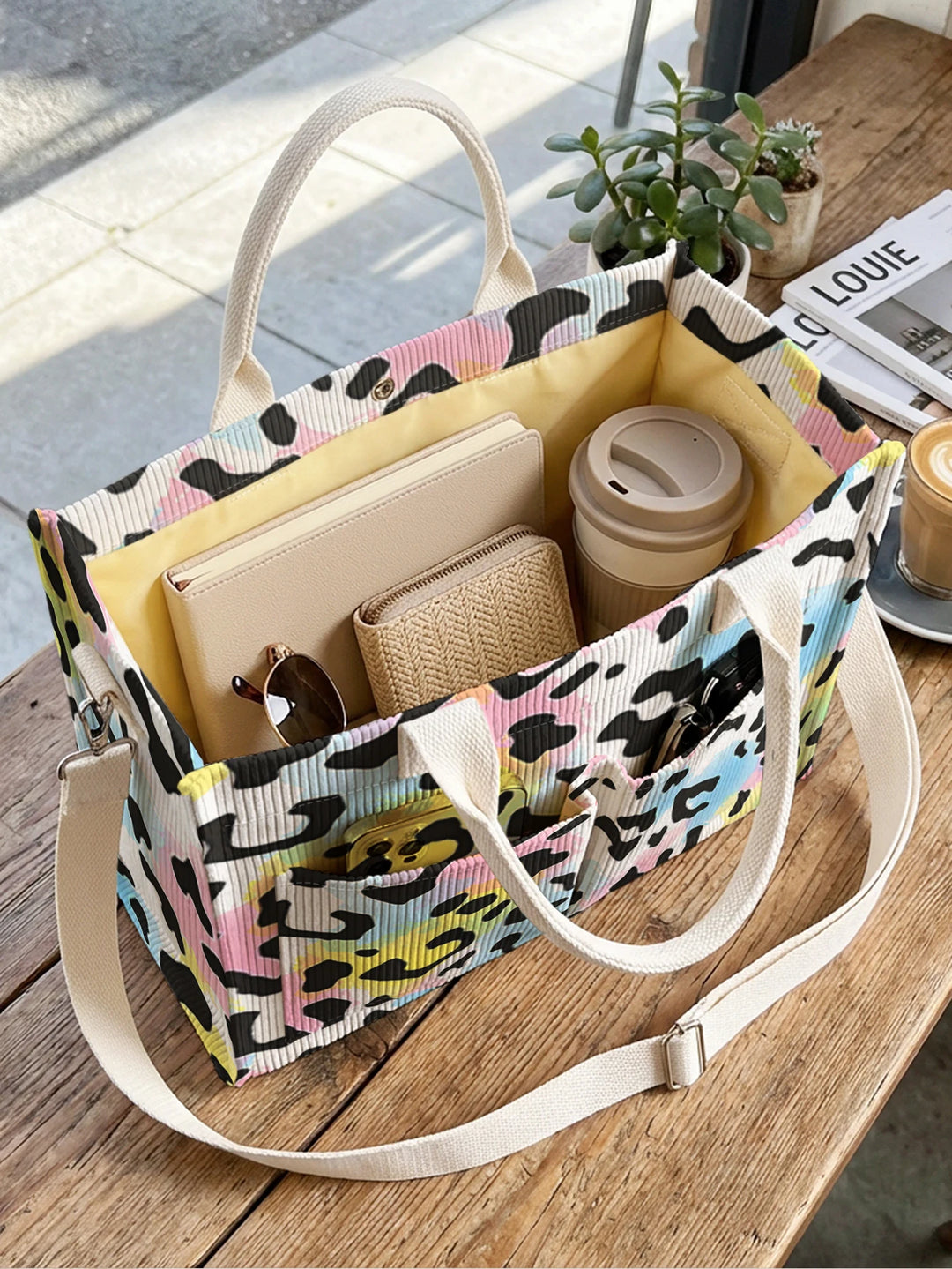 Léopard Pastel | Sac cabas en velours côtelé