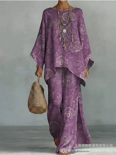 Adèle | Ensemble mauve à fleurs délicates