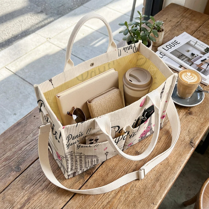 Paris Fleuri | Sac cabas en velours côtelé