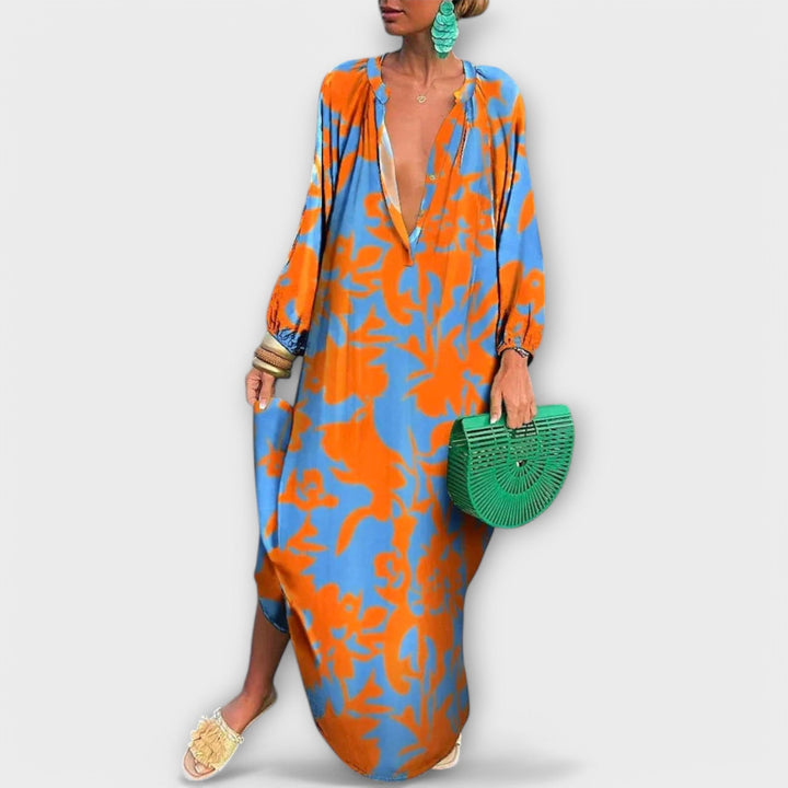 VANESSE | ROBE MAXI À MANCHES LONGUES EN V POUR FEMMES
