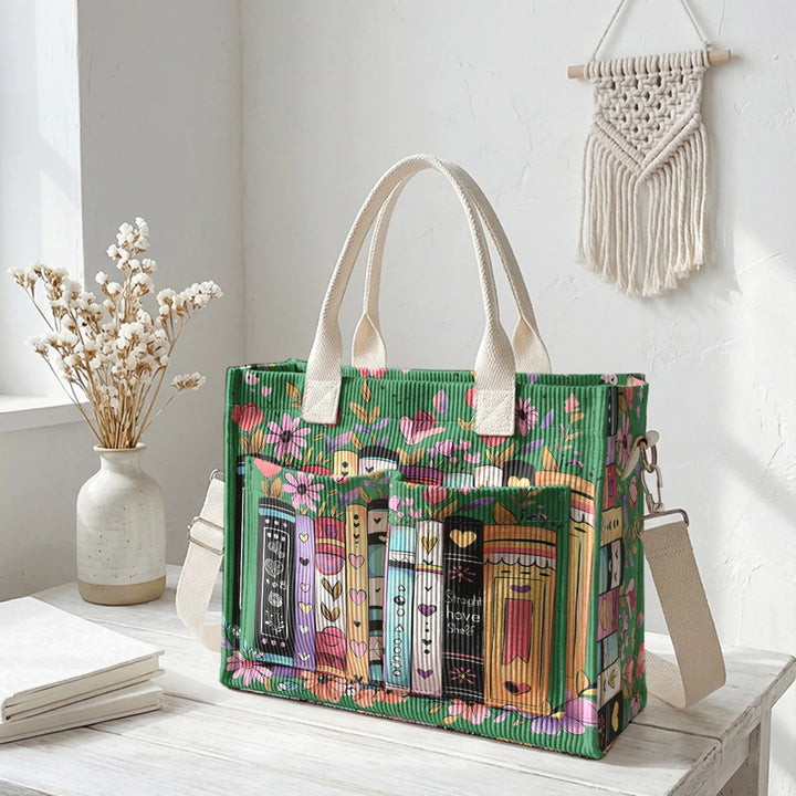 Livres & Fleurs | Sac cabas en velours côtelé