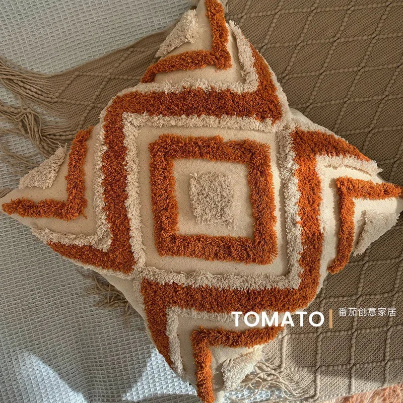 Coussin Bohème Housse de Coussin Géométrie Brodé Pompon Broderie Long Housse de Coussin Salon Canapé Décor Maison Personnalisé