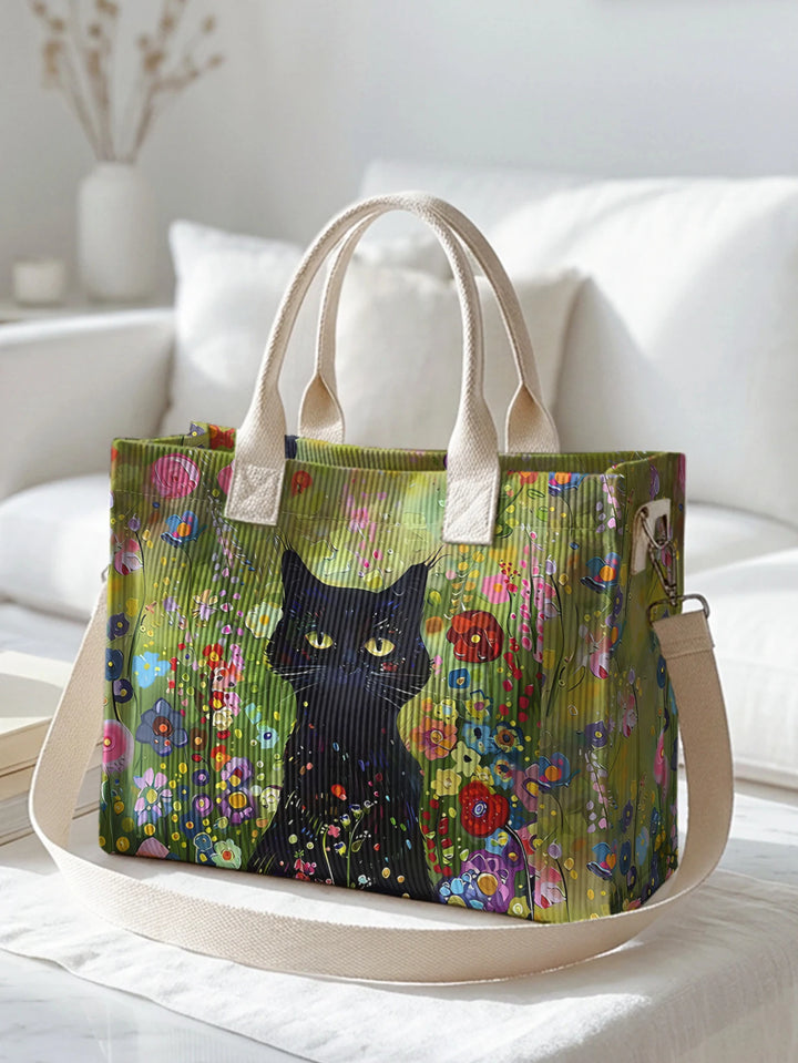 Chats du Jardin | Sac cabas en velours côtelé