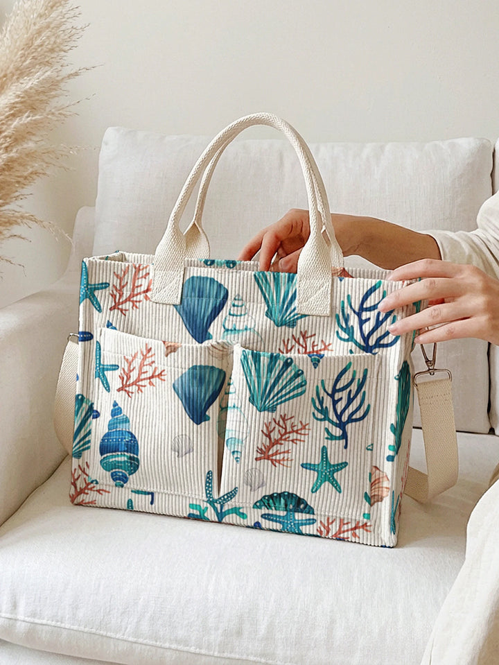 Océan Aquarelle | Sac cabas en velours côtelé