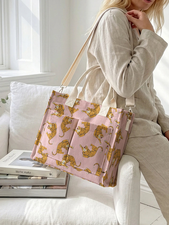 Tigrou Rose | Sac cabas en velours côtelé