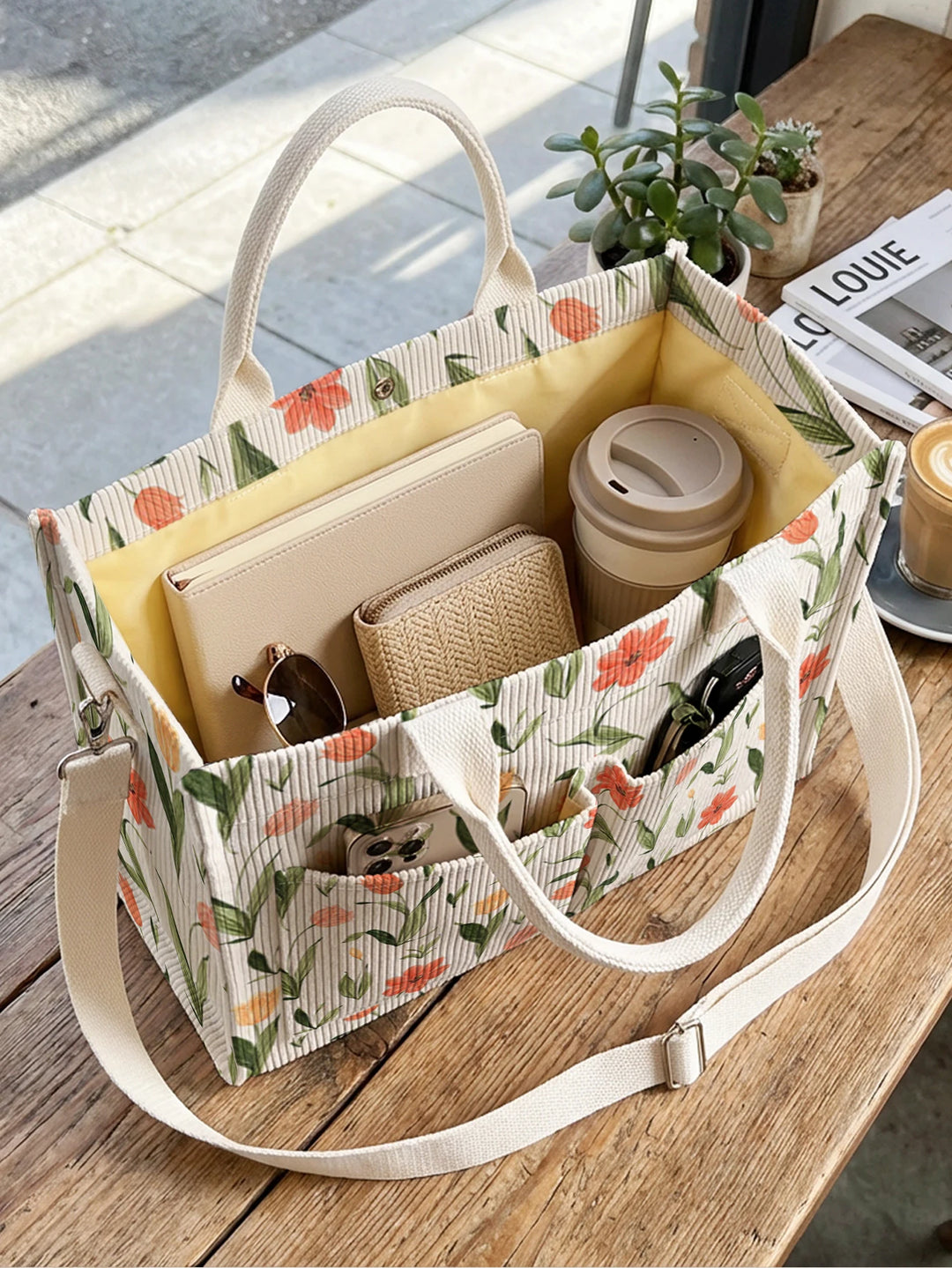 Tulipes | Sac cabas en velours côtelé