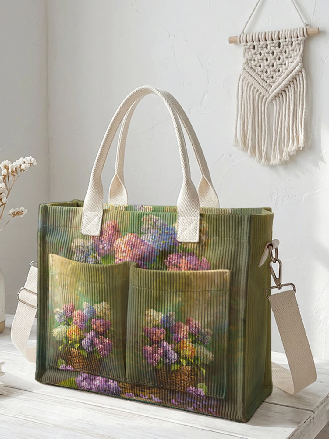Sac cabas en velours côtelé Hortensia, présentation du modèle