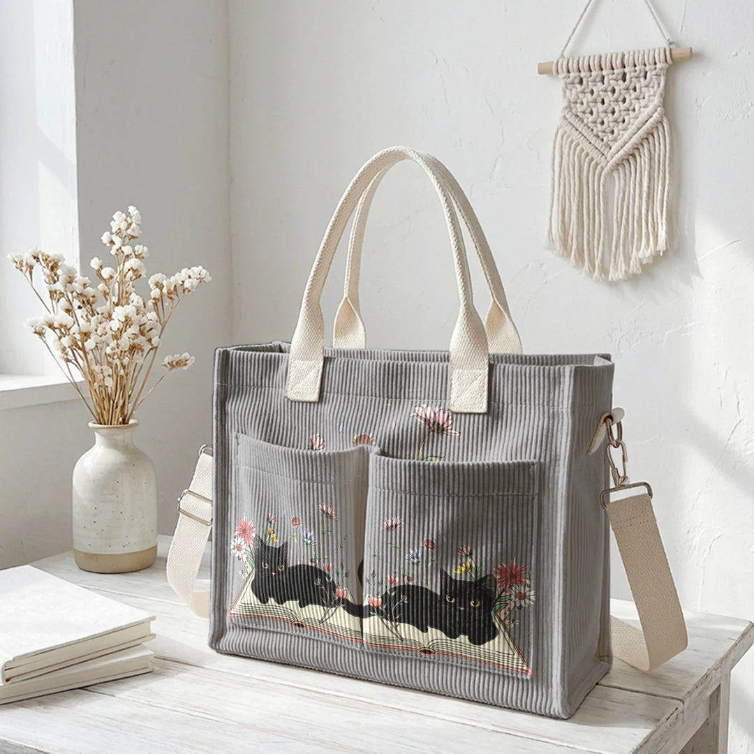 Chat Lecteur | Sac cabas en velours côtelé