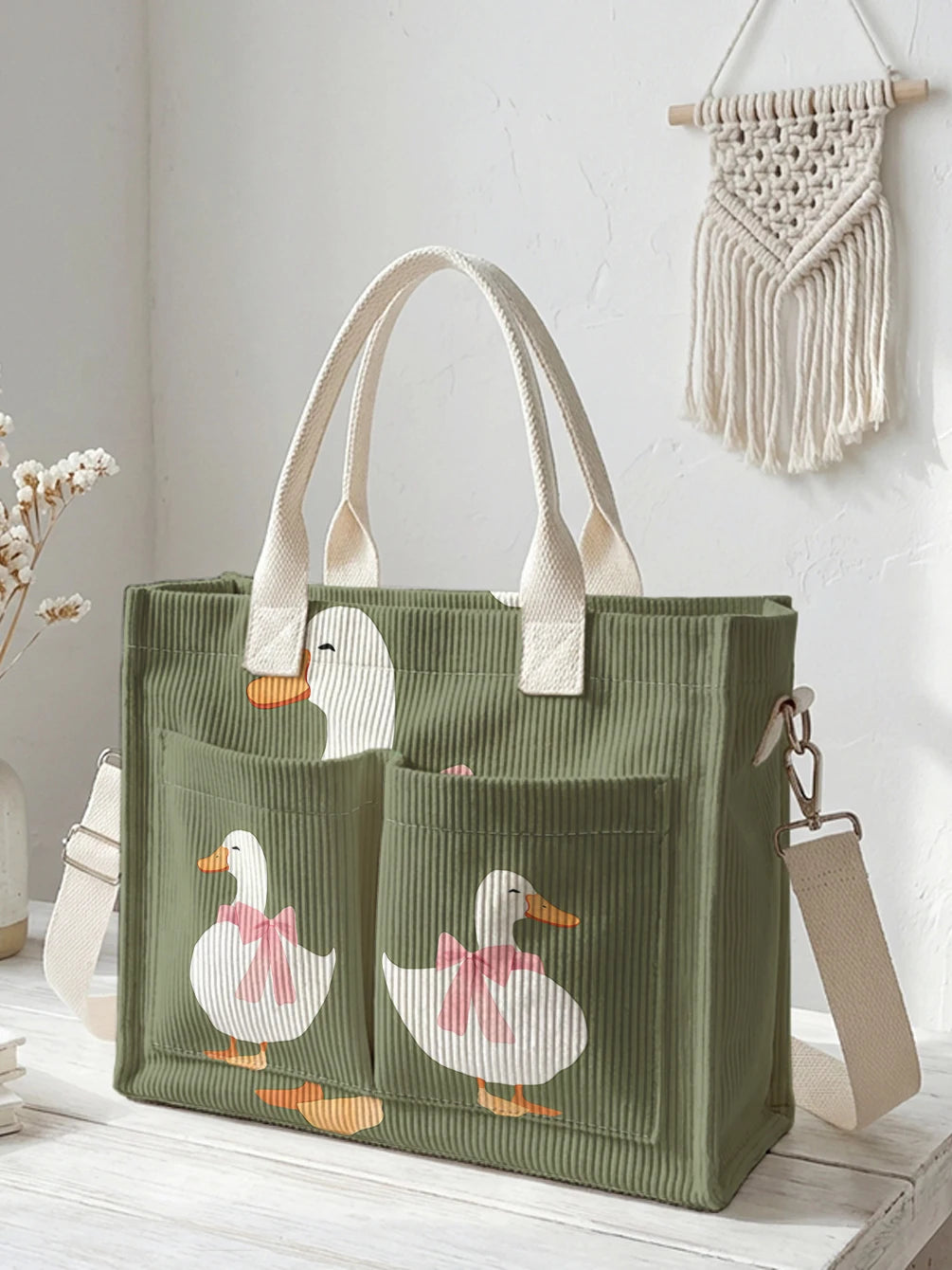 Coin-Coin le Canard | Sac cabas en velours côtelé