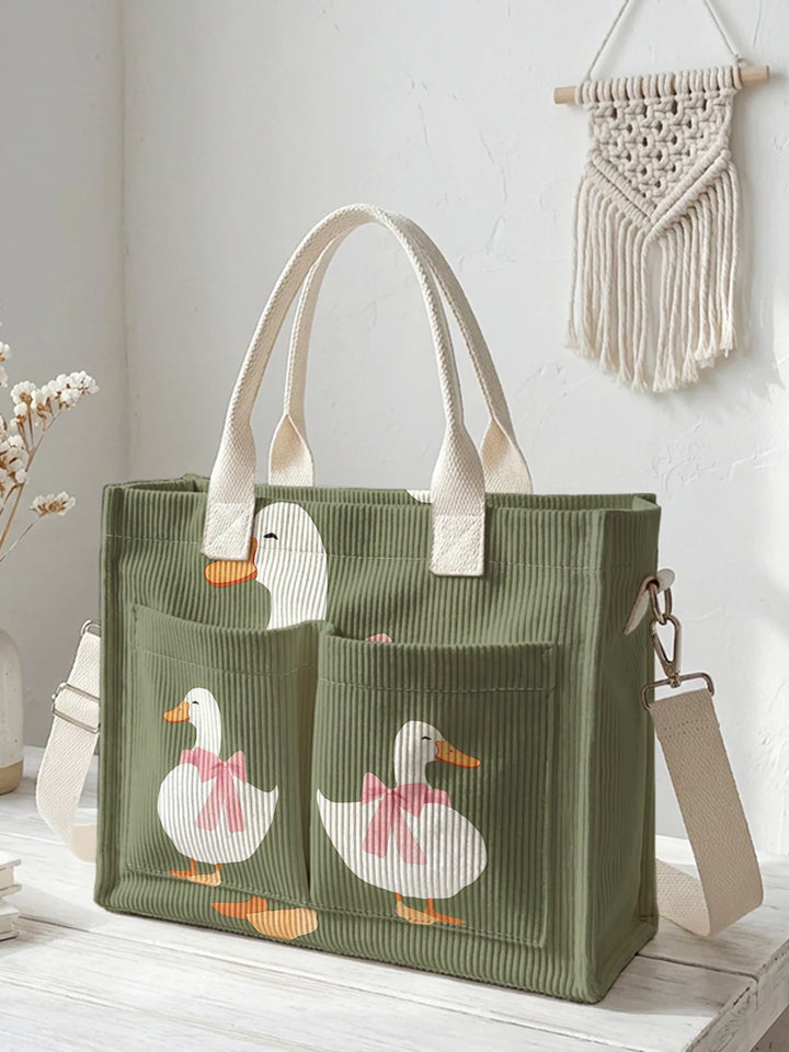 Coin-Coin le Canard | Sac cabas en velours côtelé