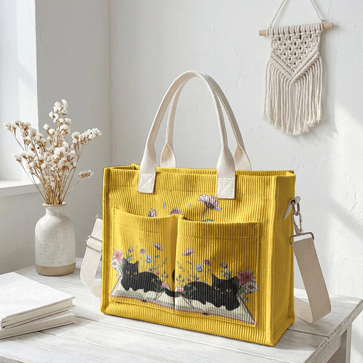 Chat Lecteur | Sac cabas en velours côtelé