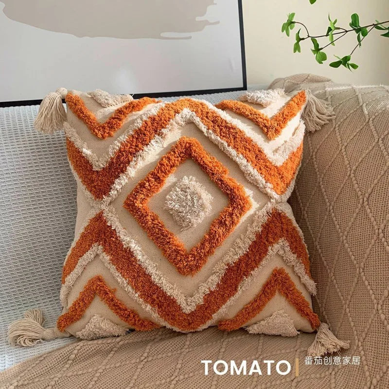 Coussin Bohème Housse de Coussin Géométrie Brodé Pompon Broderie Long Housse de Coussin Salon Canapé Décor Maison Personnalisé