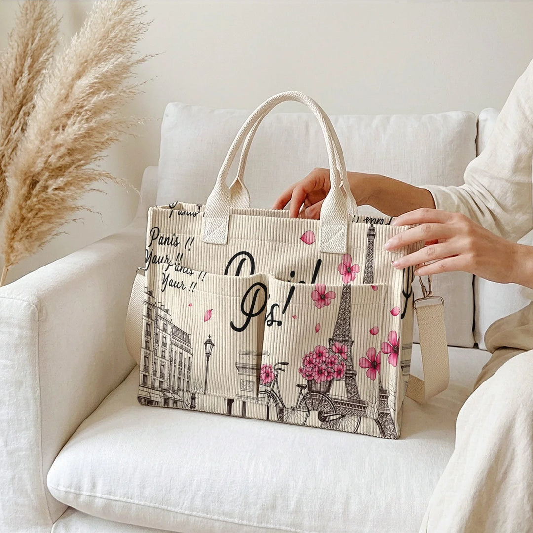 Paris Fleuri | Sac cabas en velours côtelé