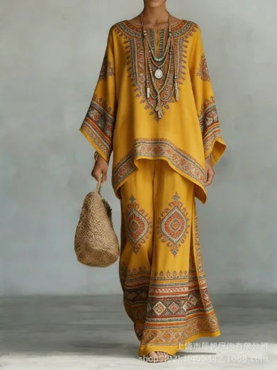 Apolline | Ensemble ocre à ornements bohèmes