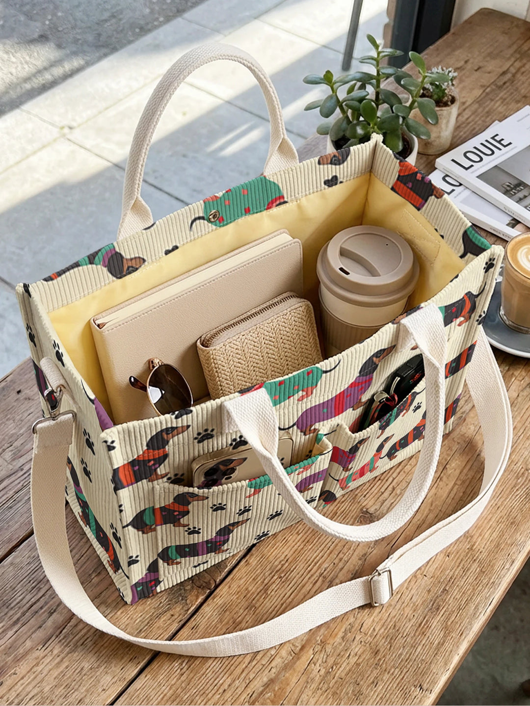 Dachou le Teckel | Sac cabas en velours côtelé