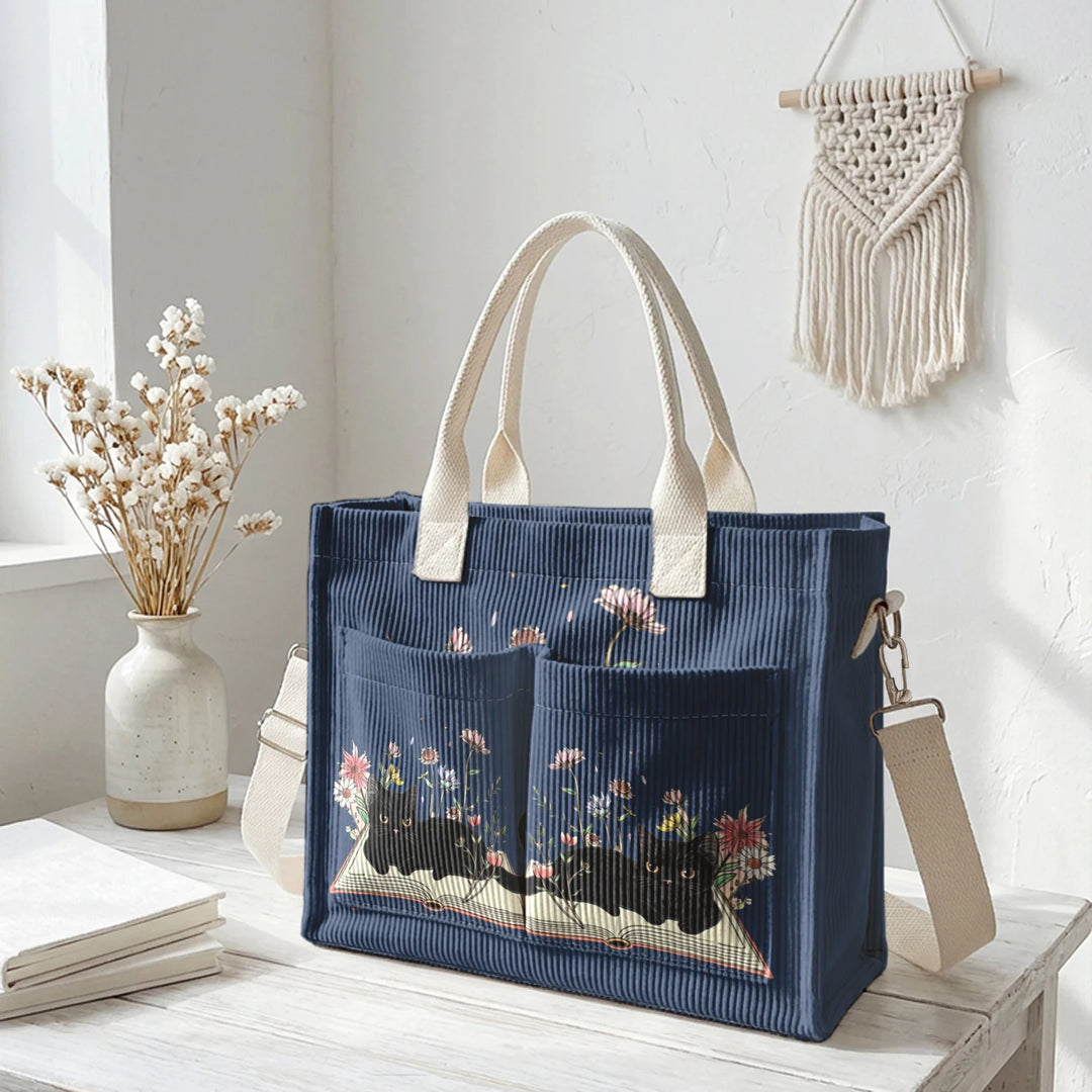 Chat Lecteur | Sac cabas en velours côtelé