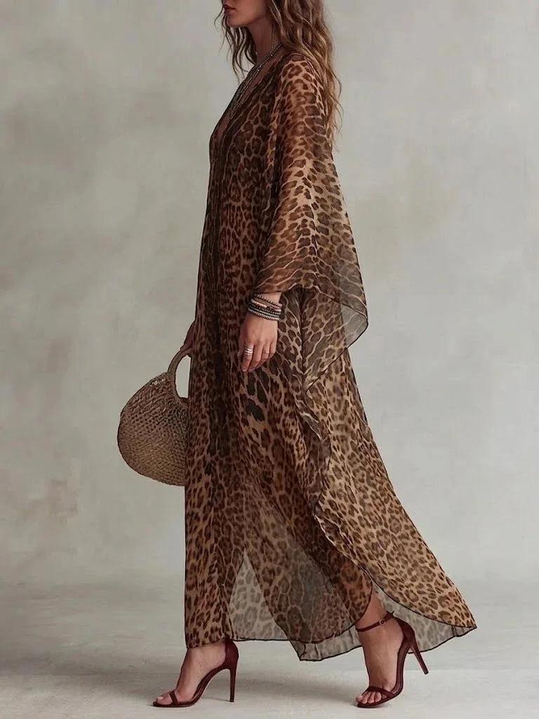 Cheetah | Robe en Chiffon Vintage Léopard avec décolleté en
