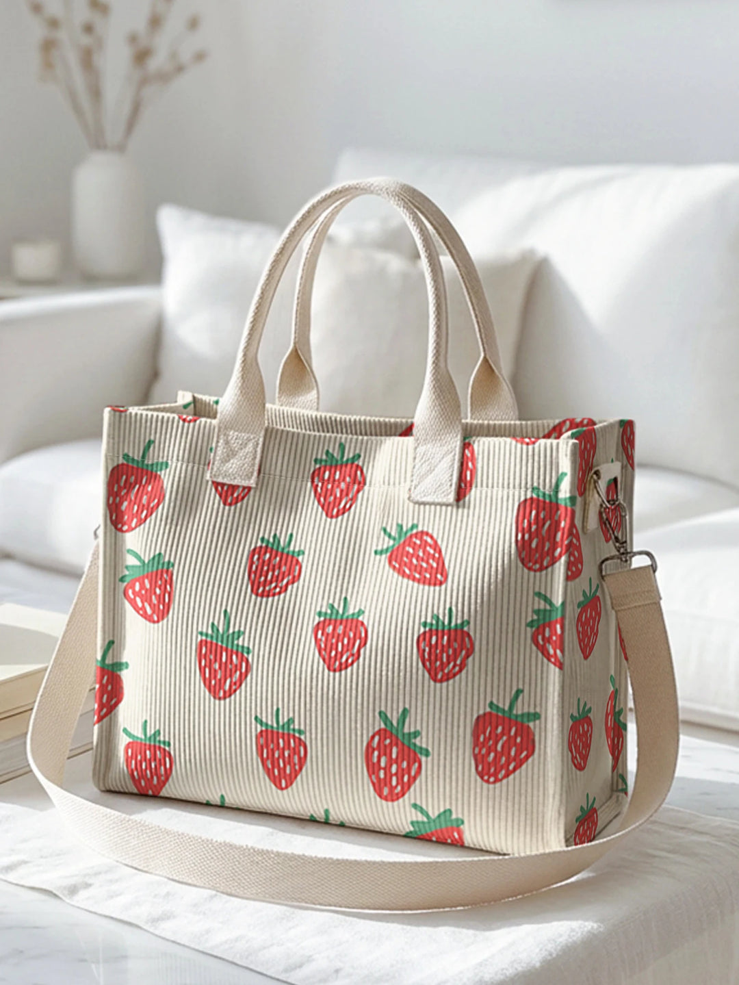 Fraise | Sac cabas en velours côtelé