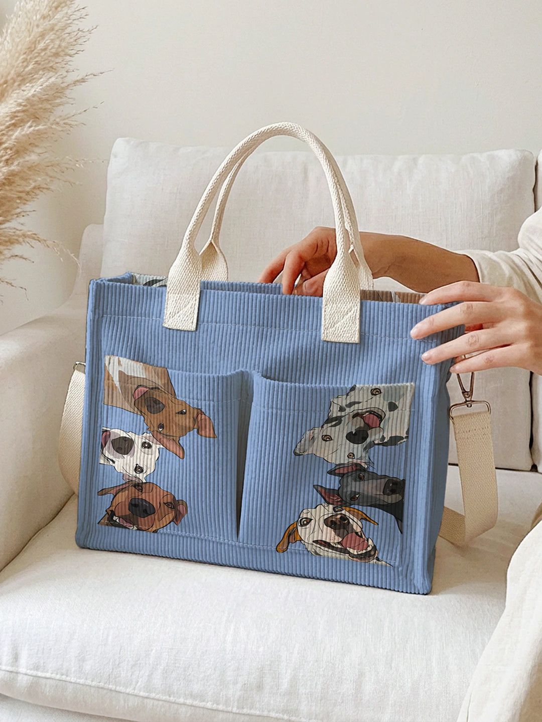 Toutous en Fête | Sac cabas en velours côtelé
