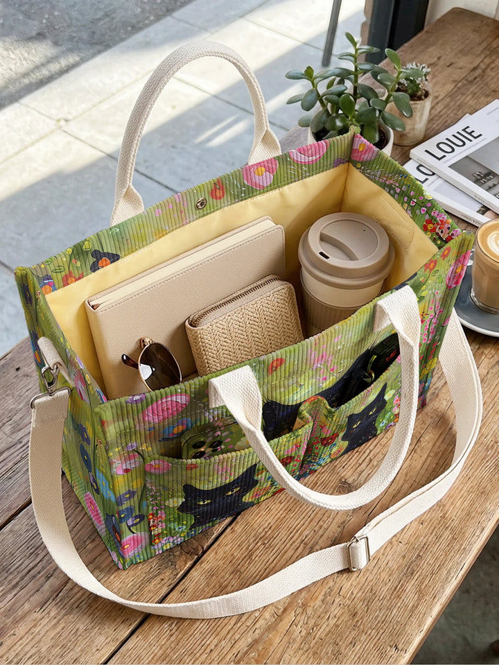 Chats du Jardin | Sac cabas en velours côtelé