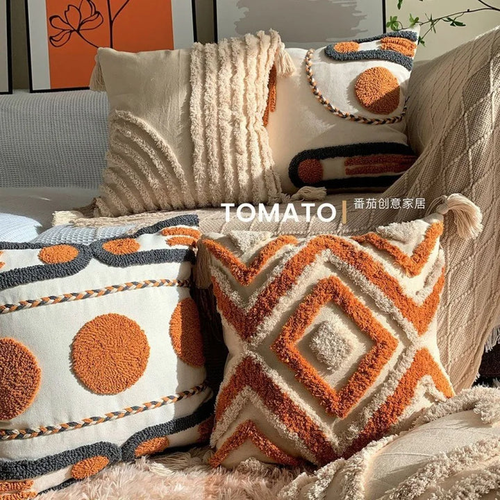 Coussin Bohème Housse de Coussin Géométrie Brodé Pompon Broderie Long Housse de Coussin Salon Canapé Décor Maison Personnalisé