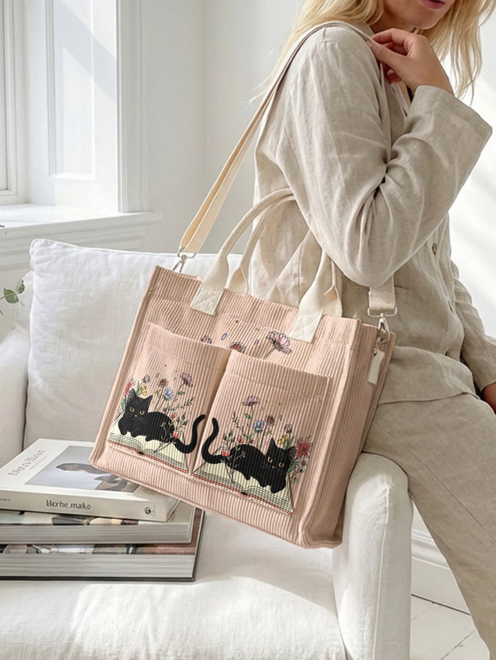 Chat Lecteur | Sac cabas en velours côtelé