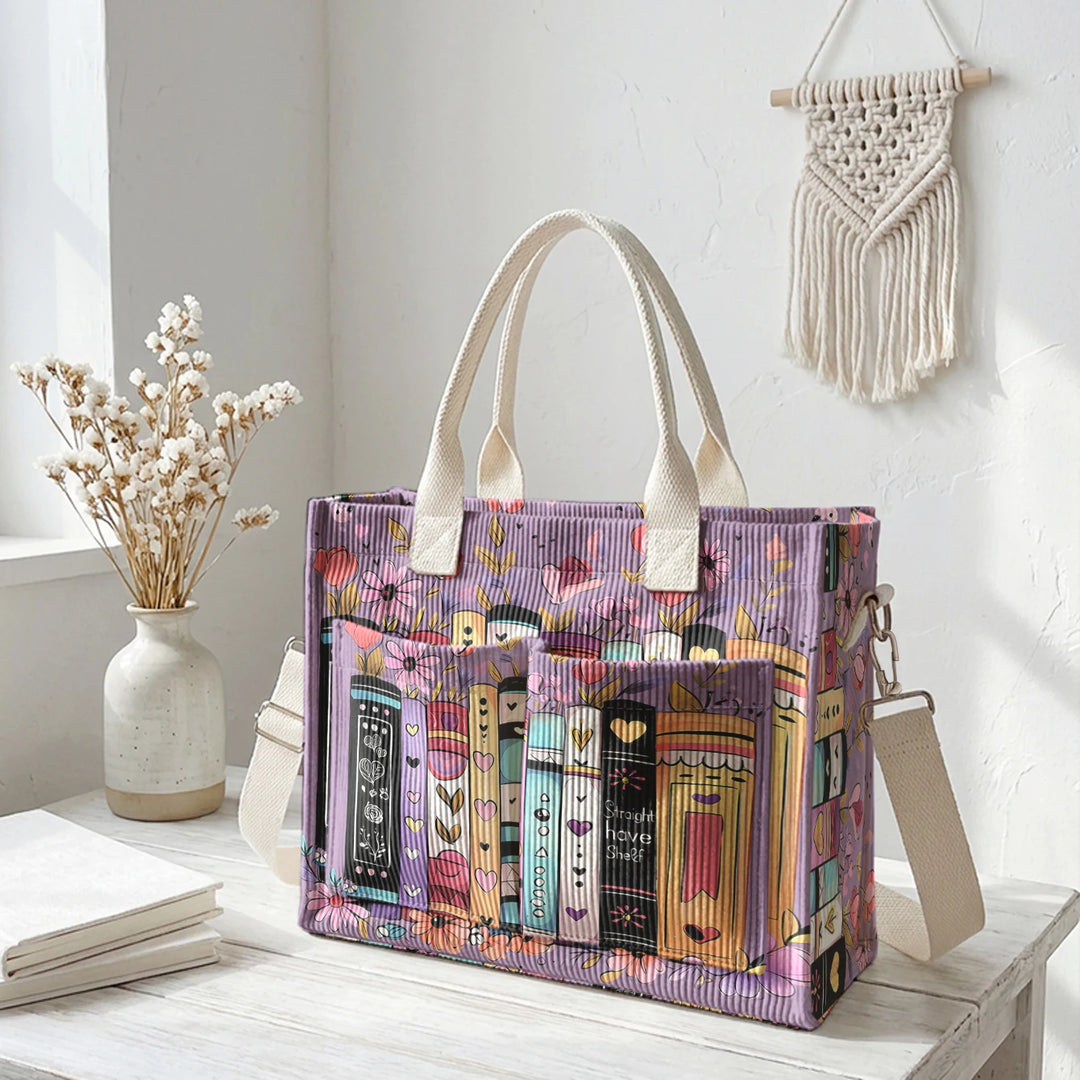 Livres & Fleurs | Sac cabas en velours côtelé