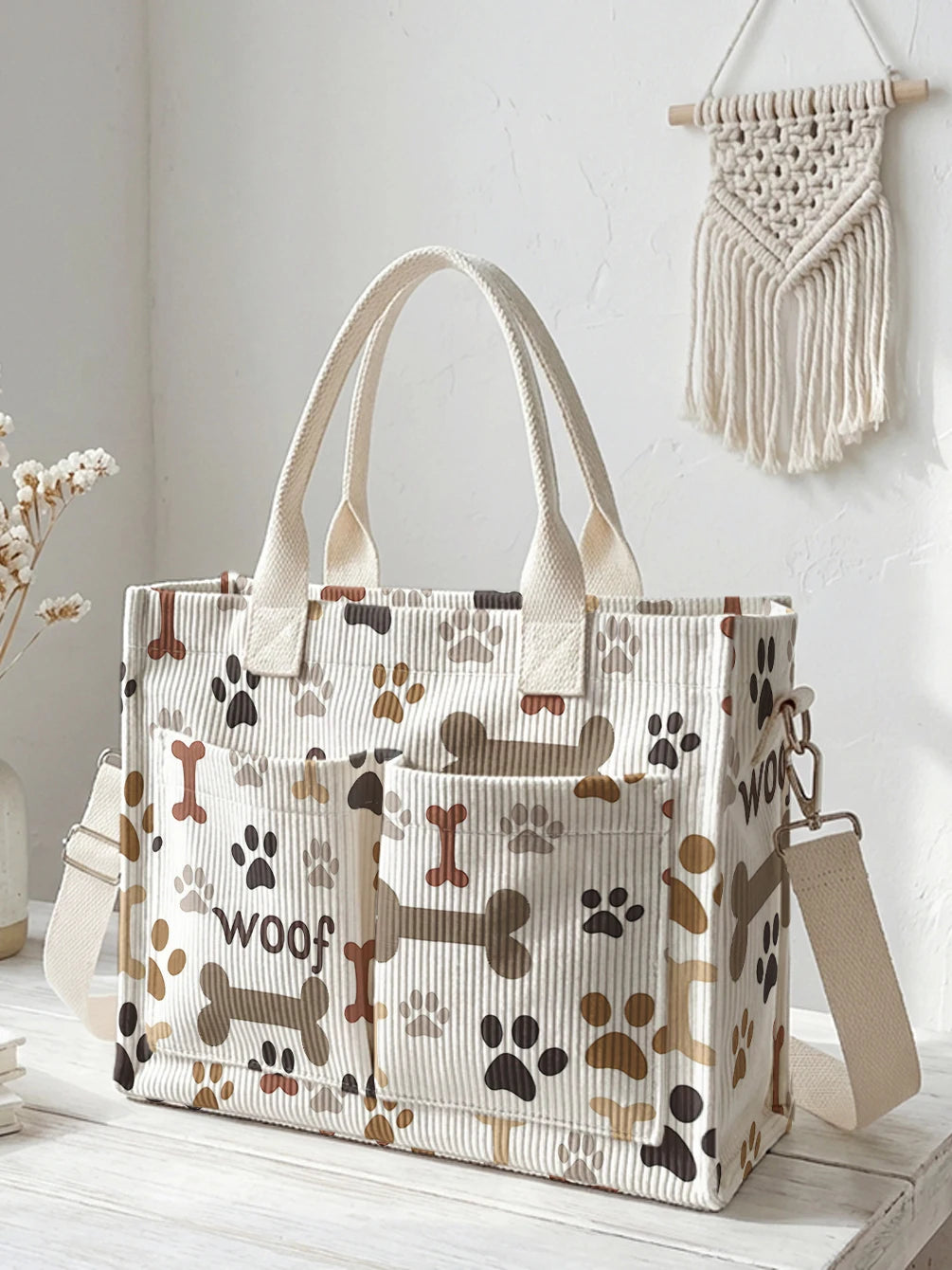Pattes & Os | Sac cabas en velours côtelé