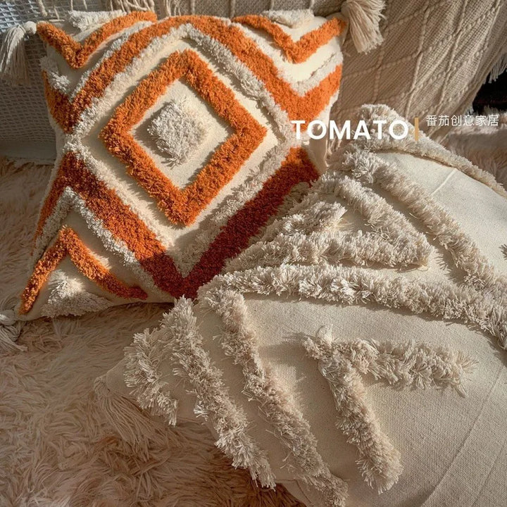 Coussin Bohème Housse de Coussin Géométrie Brodé Pompon Broderie Long Housse de Coussin Salon Canapé Décor Maison Personnalisé