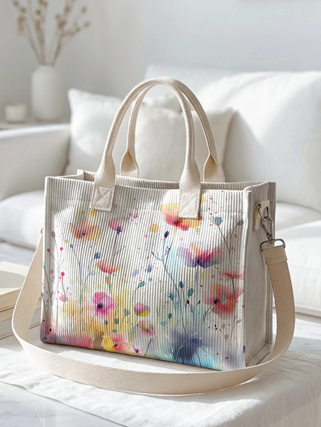Fleurs Sauvages | Sac cabas en velours côtelé