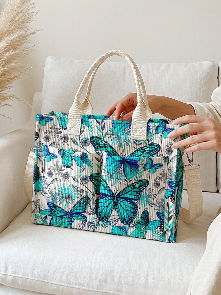 Papillons en Fleurs | Sac cabas en velours côtelé