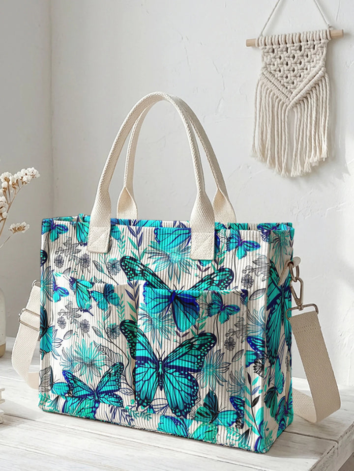 Papillons en Fleurs | Sac cabas en velours côtelé