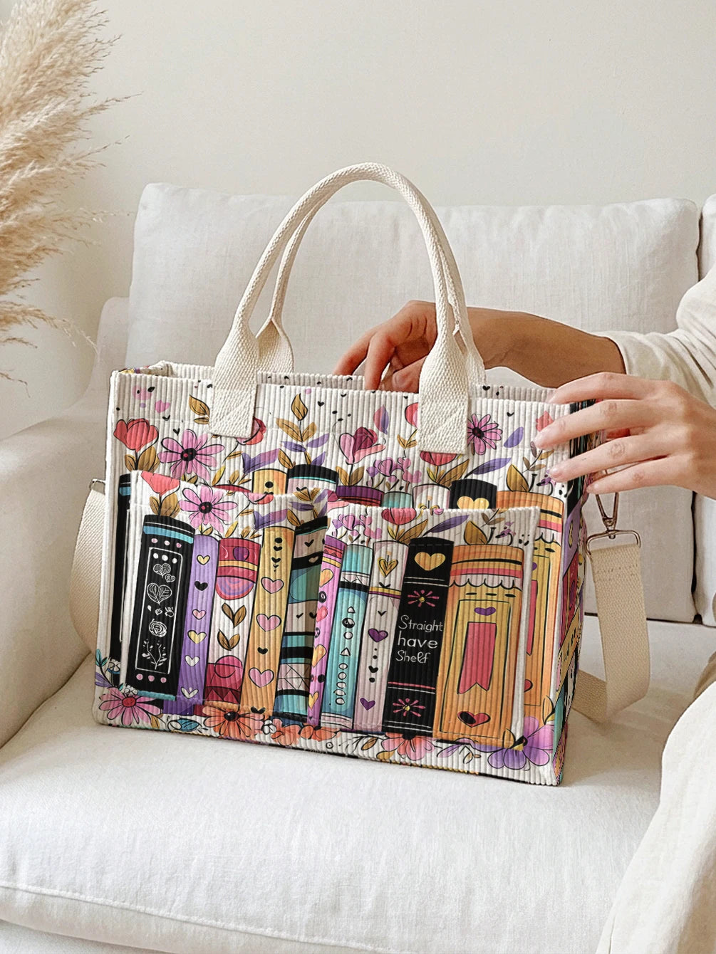 Livres & Fleurs | Sac cabas en velours côtelé