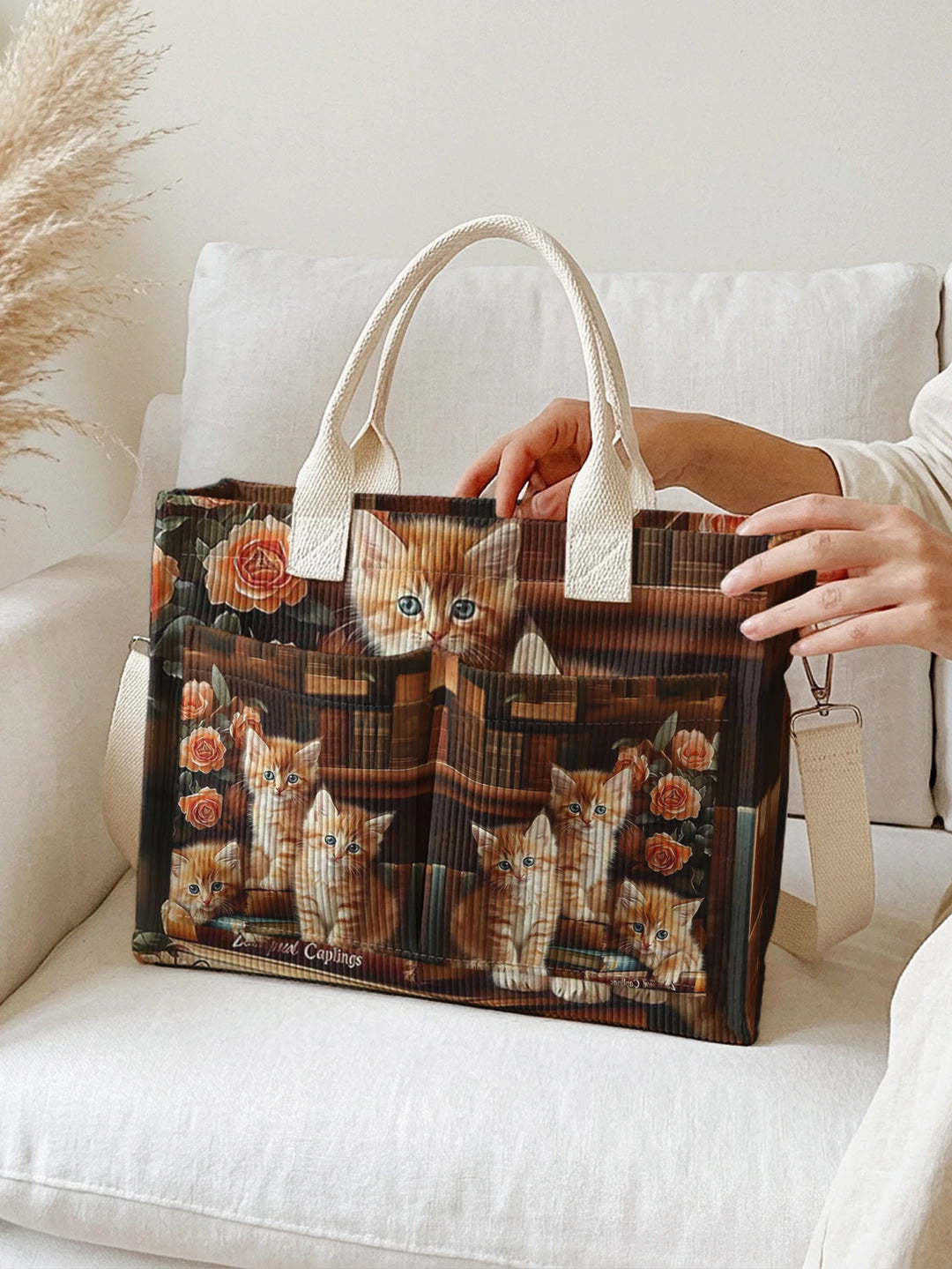 Caramel le Chat | Sac cabas en velours côtelé
