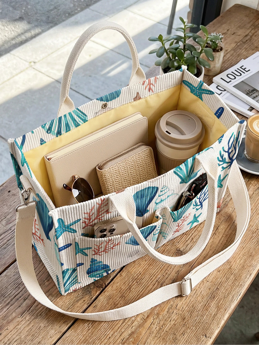 Océan Aquarelle | Sac cabas en velours côtelé