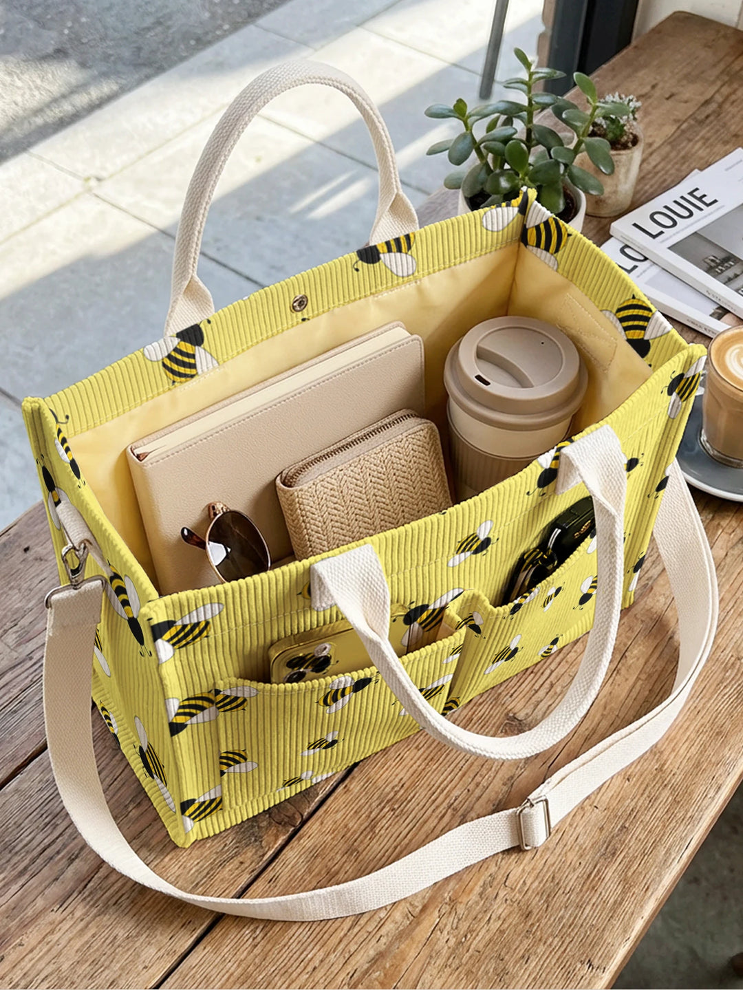 Maya l’Abeille | Sac cabas en velours côtelé