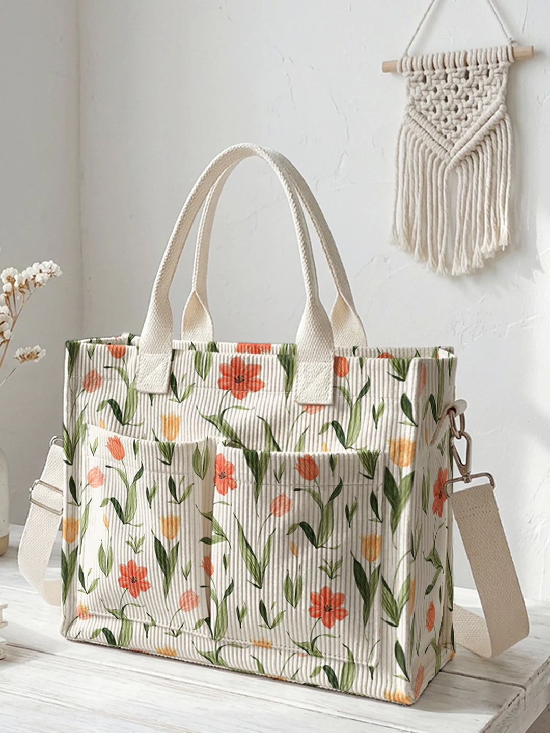 Tulipes | Sac cabas en velours côtelé