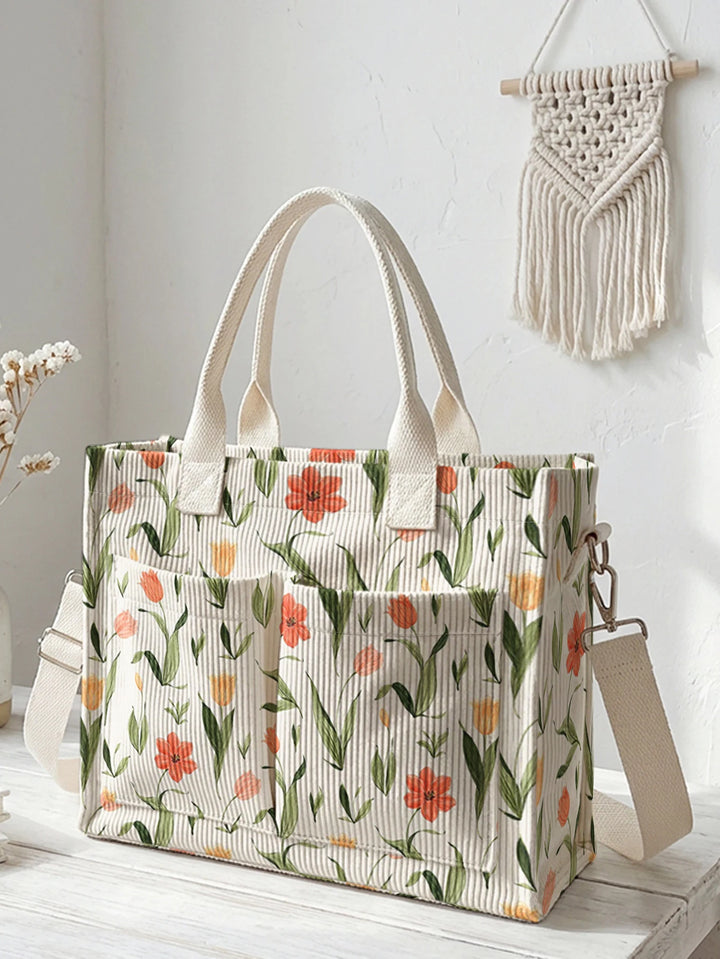 Tulipes | Sac cabas en velours côtelé