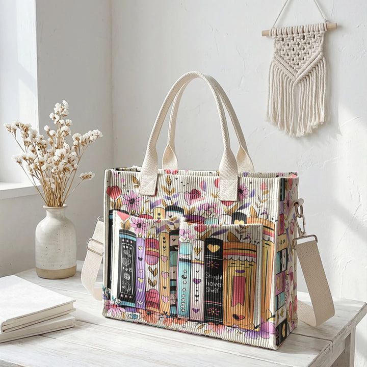 Livres & Fleurs | Sac cabas en velours côtelé