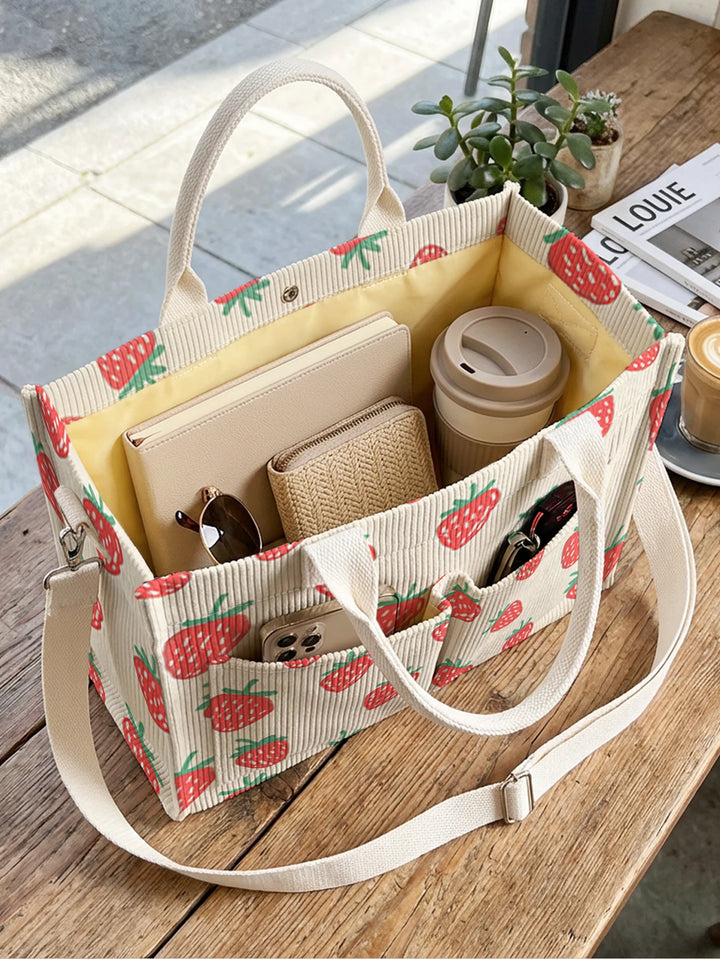 Fraise | Sac cabas en velours côtelé