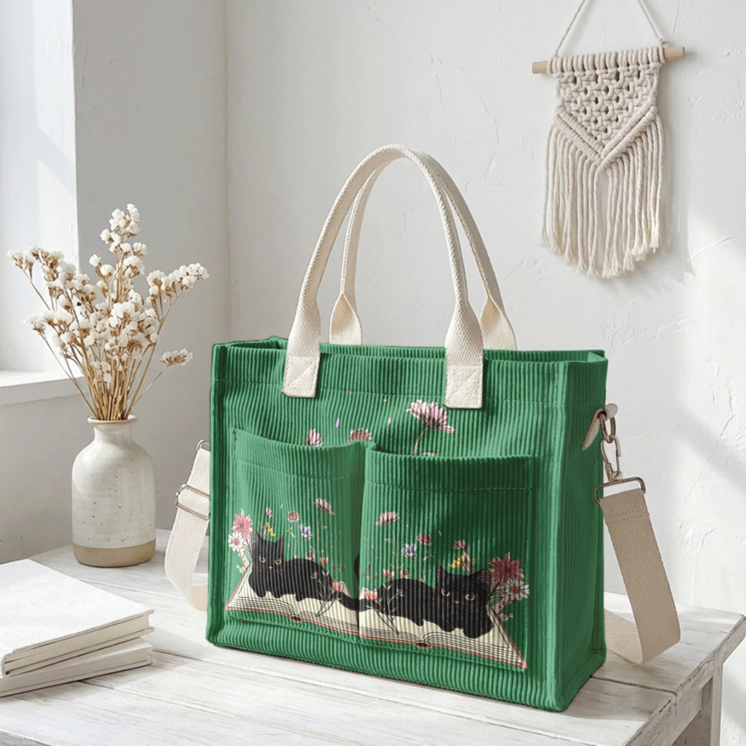 Chat Lecteur | Sac cabas en velours côtelé