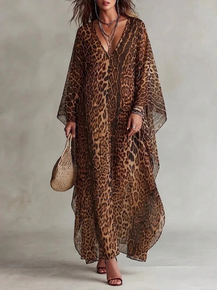 Cheetah | Robe en Chiffon Vintage Léopard avec décolleté en